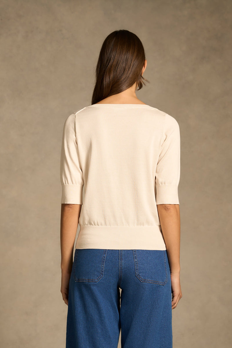 Cotton V-neck Knit - Vanilla