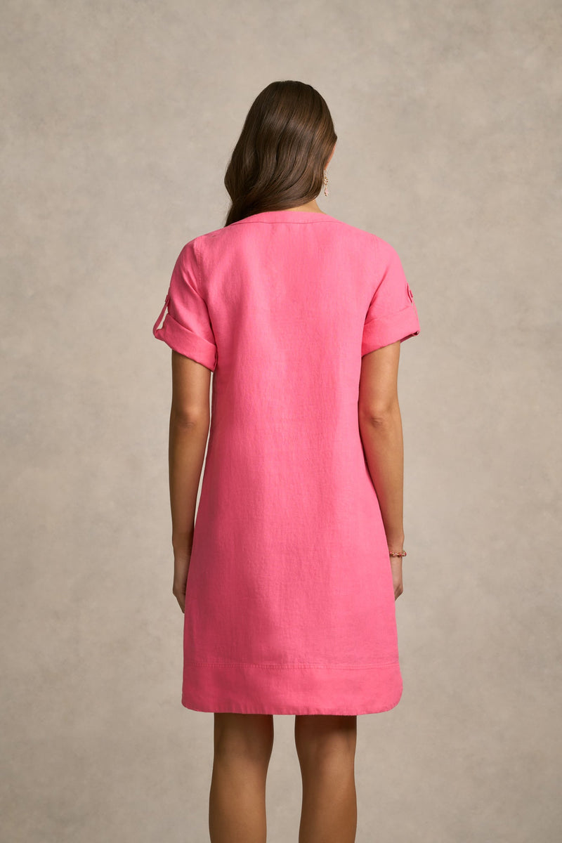 Stitch Detail Linen Dress - Sunset Pink