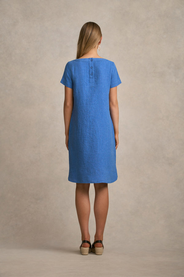 Scoop Neck Linen Dress - Periwinkle Cross Dye