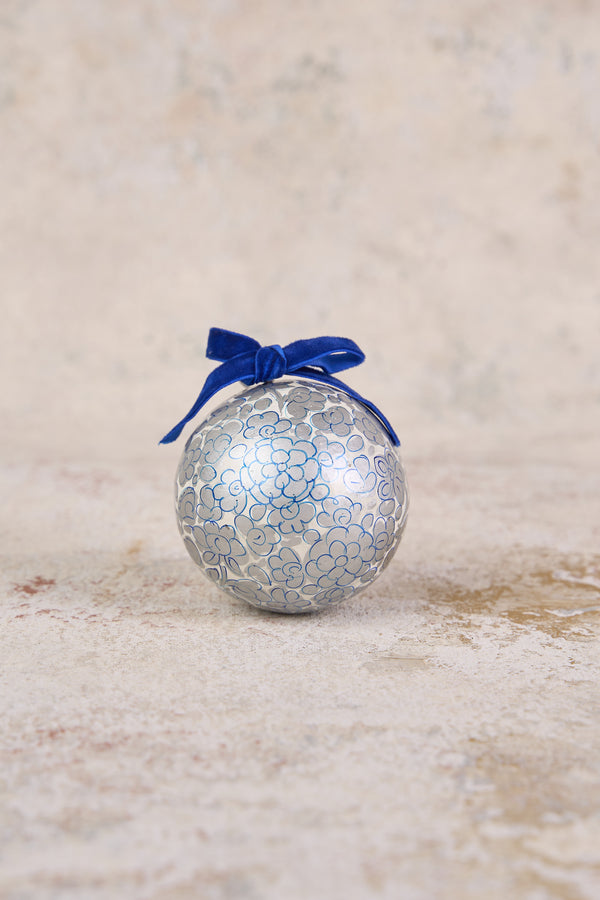 Silver Blue Flora Bauble 3"