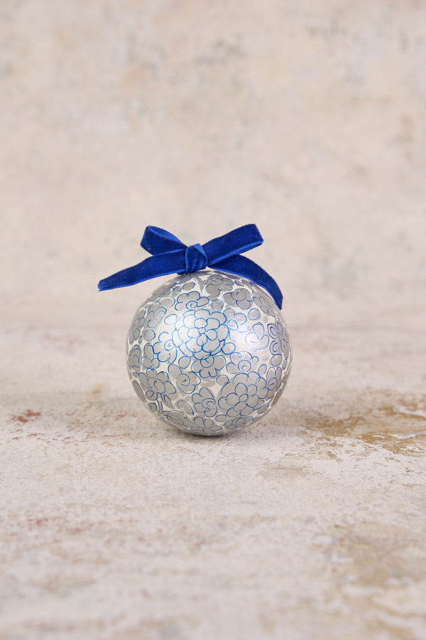 Silver Blue Flora Bauble 3"