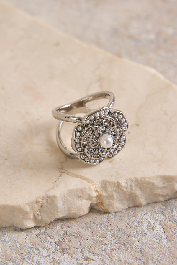 Silver Rose Scarf Ring