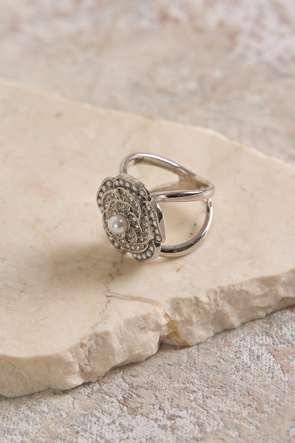 Silver Rose Scarf Ring