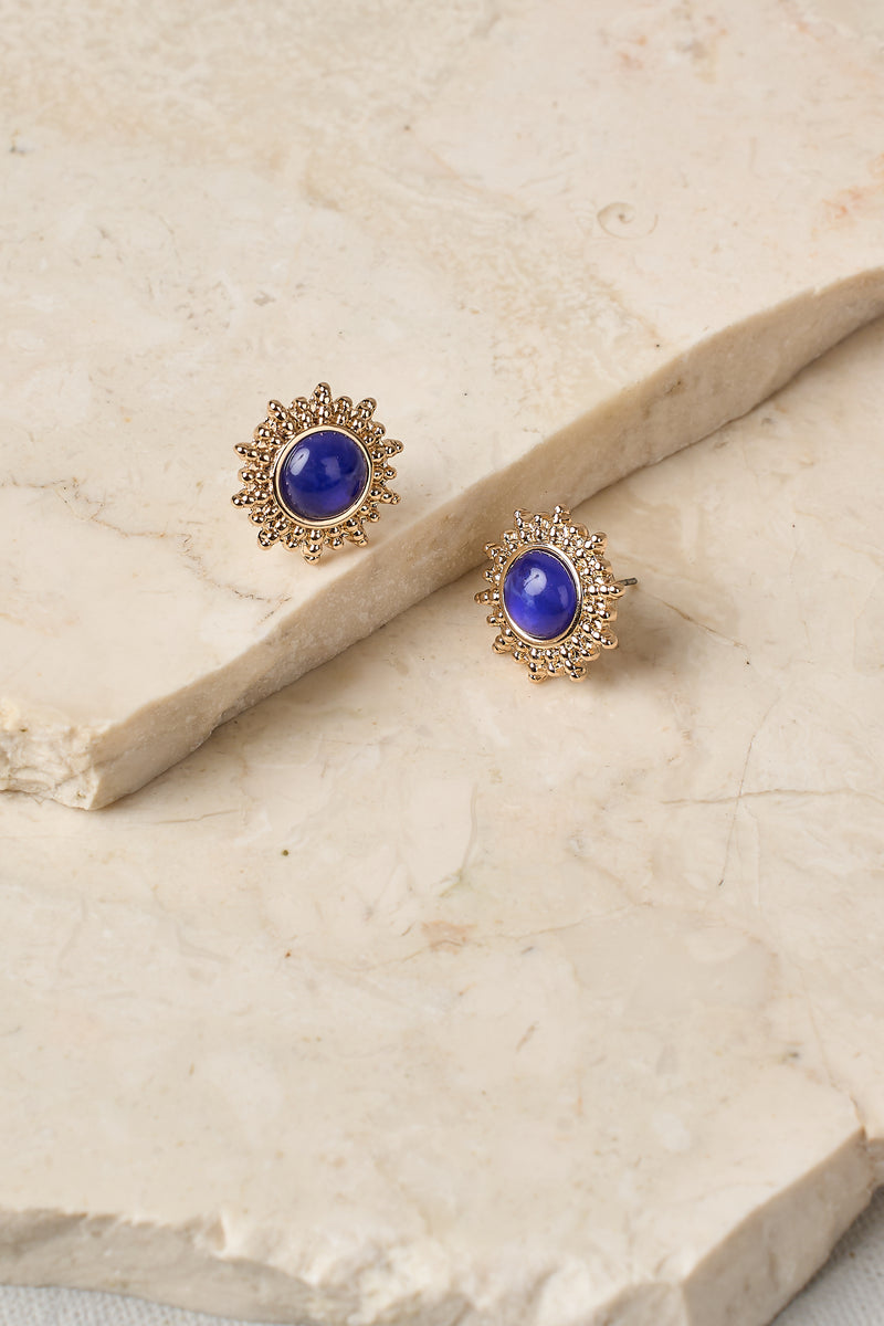 Stone Stud Sun Earrings - Navy