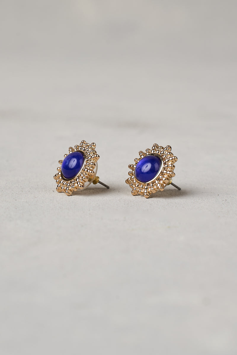 Stone Stud Sun Earrings - Navy