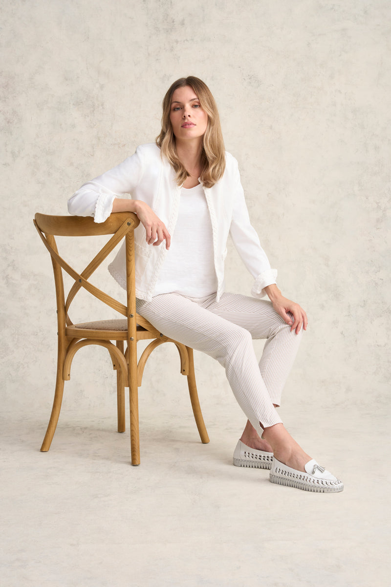 Bengajean Ankle Length Seersucker - Stone and White Stripe