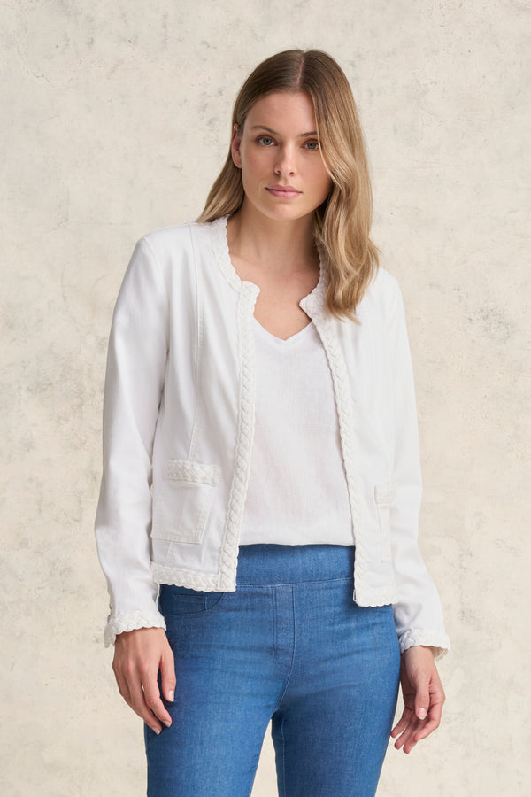 Braid Trim Denim Jacket - White