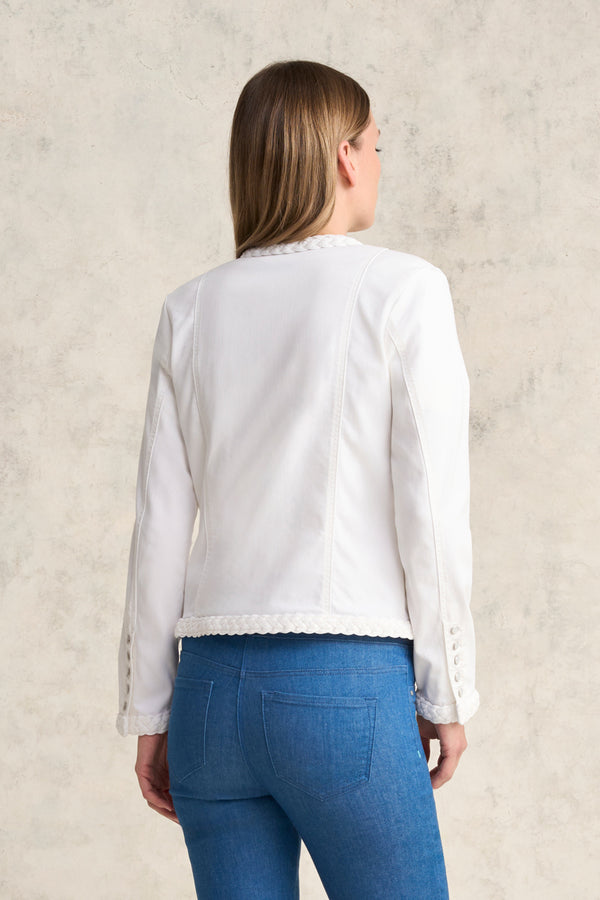 Braid Trim Denim Jacket - White