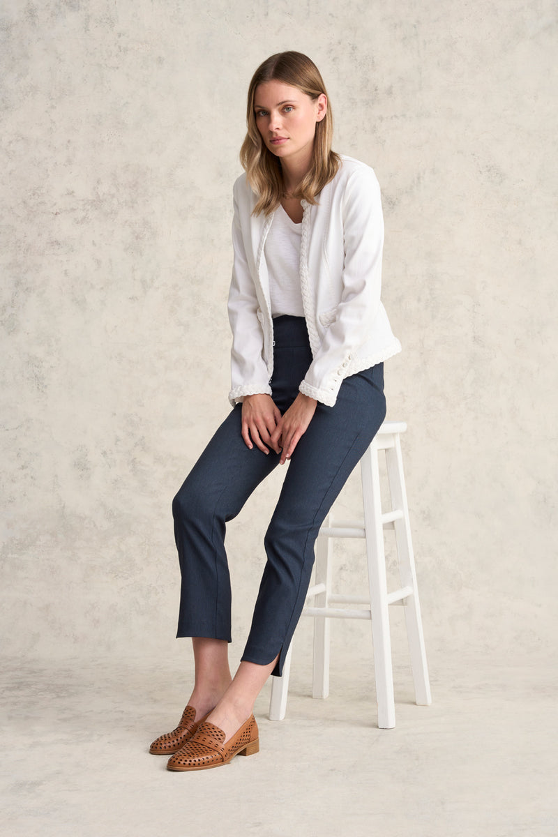 Curved Hem Pant - Navy Texture