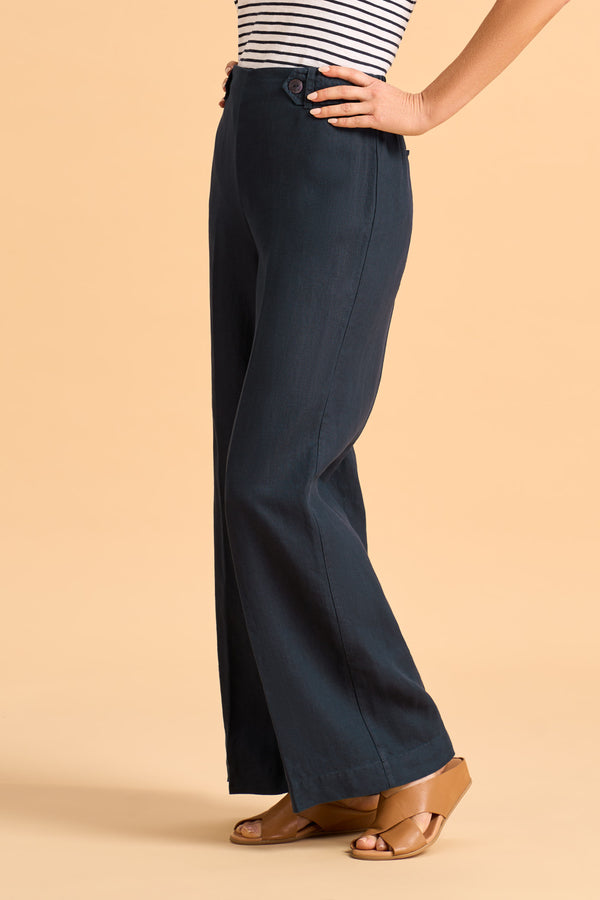 Full Length Waist Tab Linen Pant – Blue Illusion