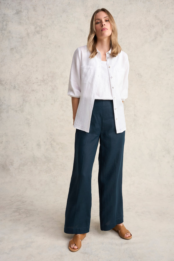 Full Length Waist Tab Linen Pant - Ink