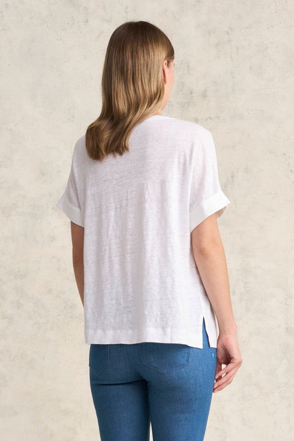 Linen Mix V-Neck Top - White