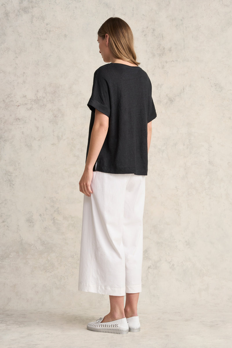 Linen Mix V-Neck Top - Black