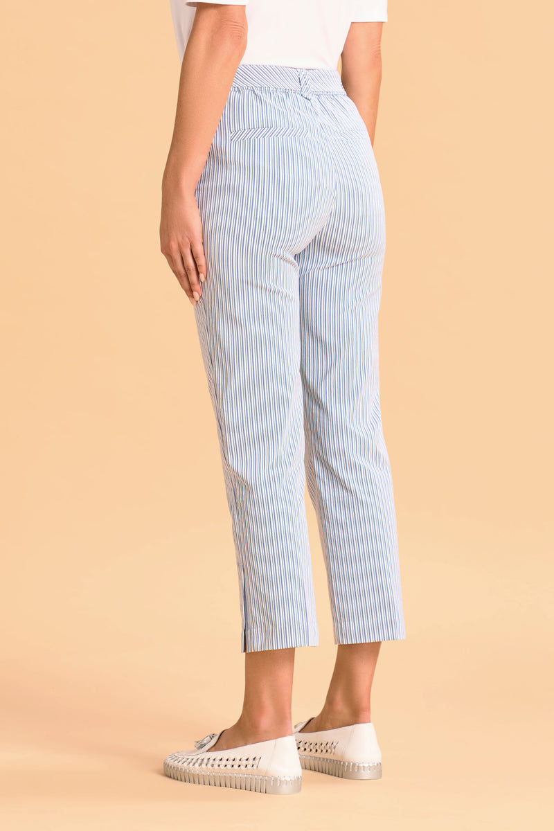 Seersucker Stripe Capri Pant - Navy and White Stripe