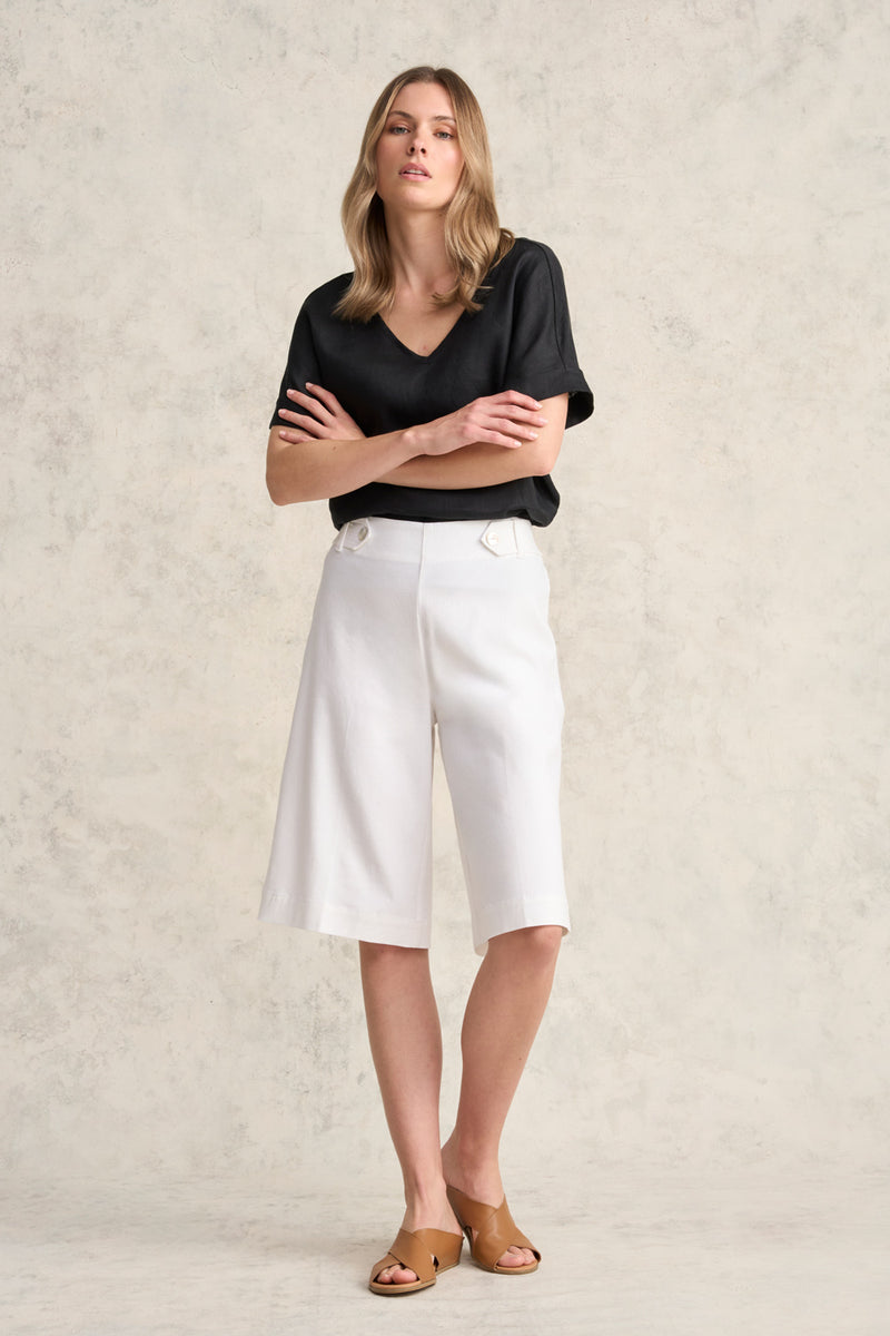 Waist Tab Linen Short - White