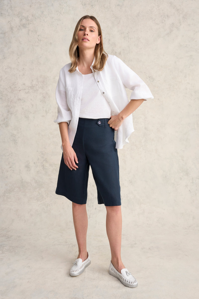Waist Tab Linen Short - Ink