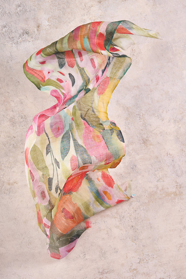 Summer Poppy Linen Scarf