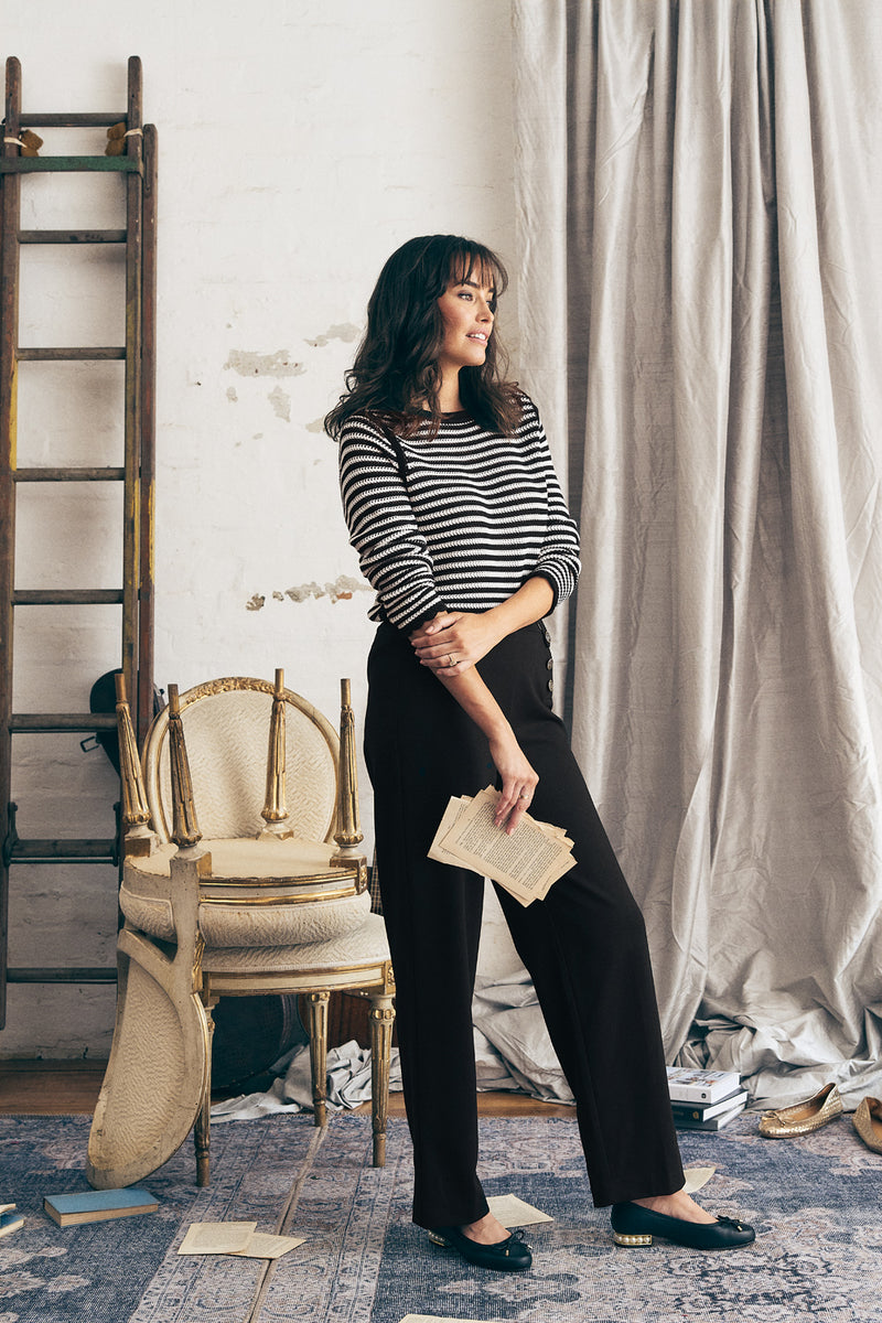 Stripe Cotton Crochet Jumper, Sailor Ponte Pant and Jolie Pearl Ballet Flat