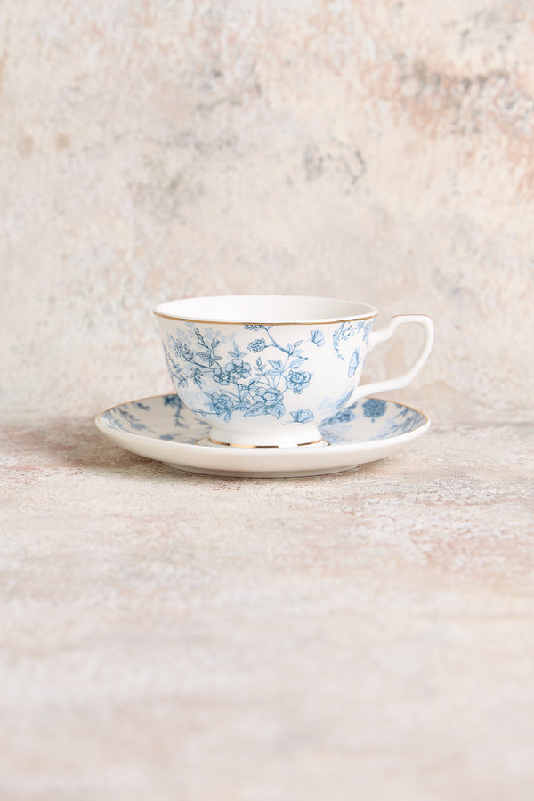 Teacup & Saucer French Toile