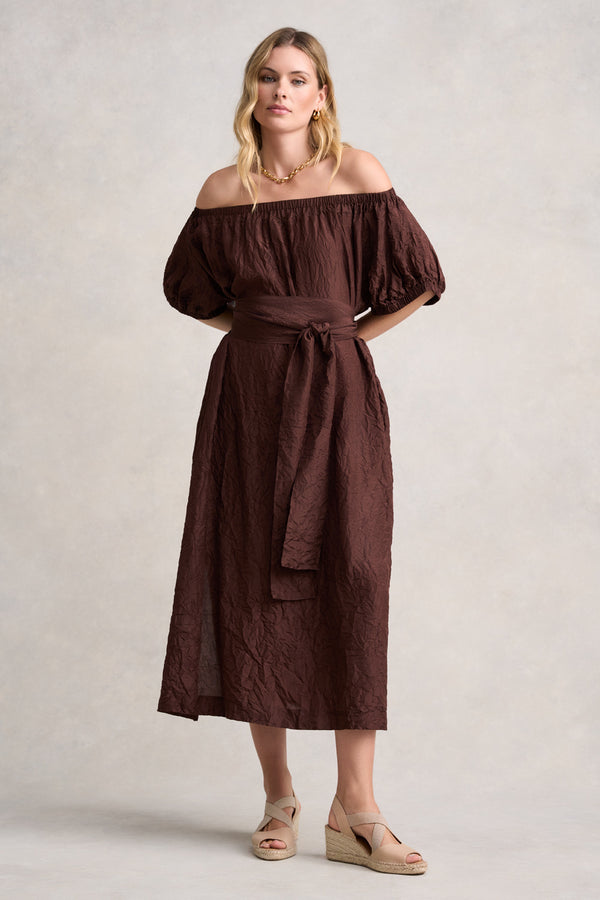 Crushed Silk Dress - Chocolate