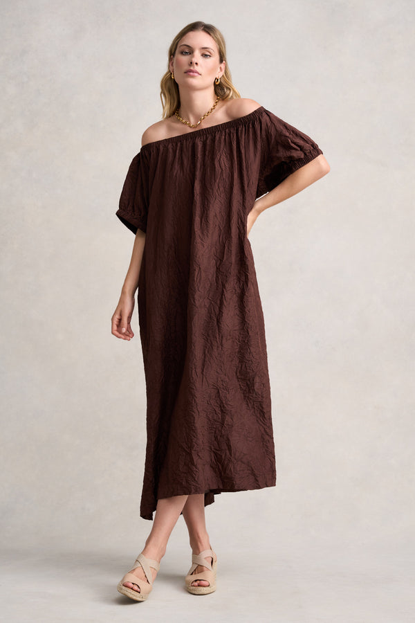 Crushed Silk Dress - Chocolate