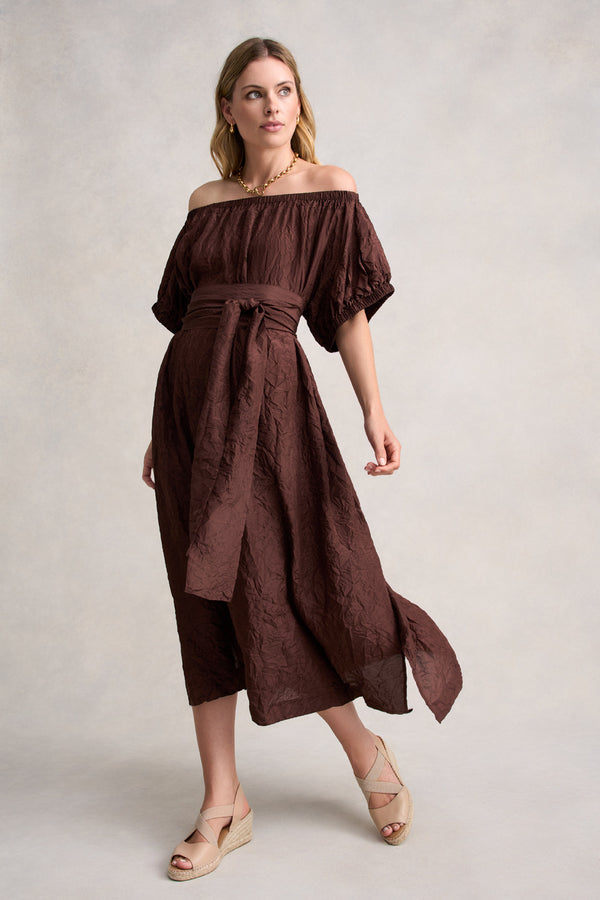 Crushed Silk Dress - Chocolate