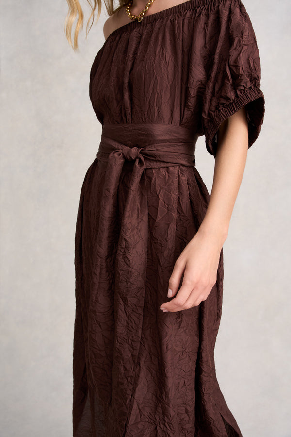 Crushed Silk Dress - Chocolate