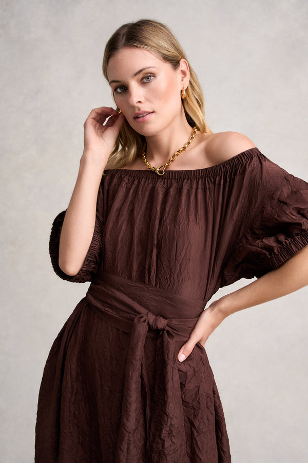 Crushed Silk Dress - Chocolate