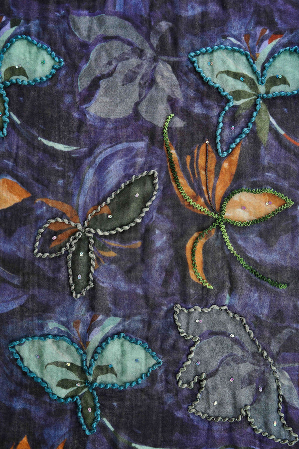 Viola Floral Embroidered Wool Scarf