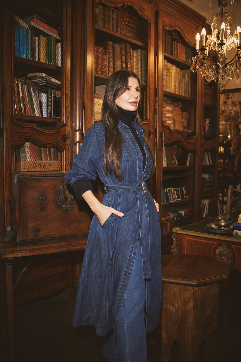 Denim Trench Dress - Mid Denim Wash