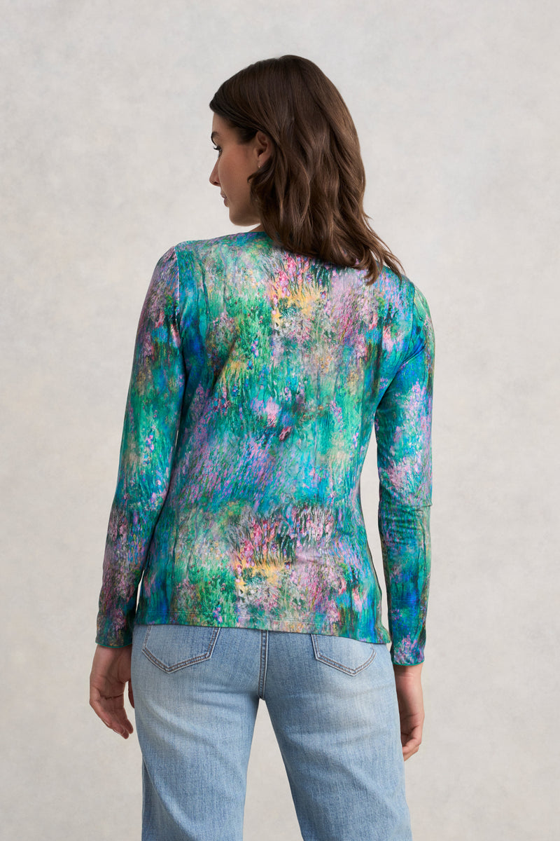 Long Sleeve Crew Neck Top - Abstract Monet Print