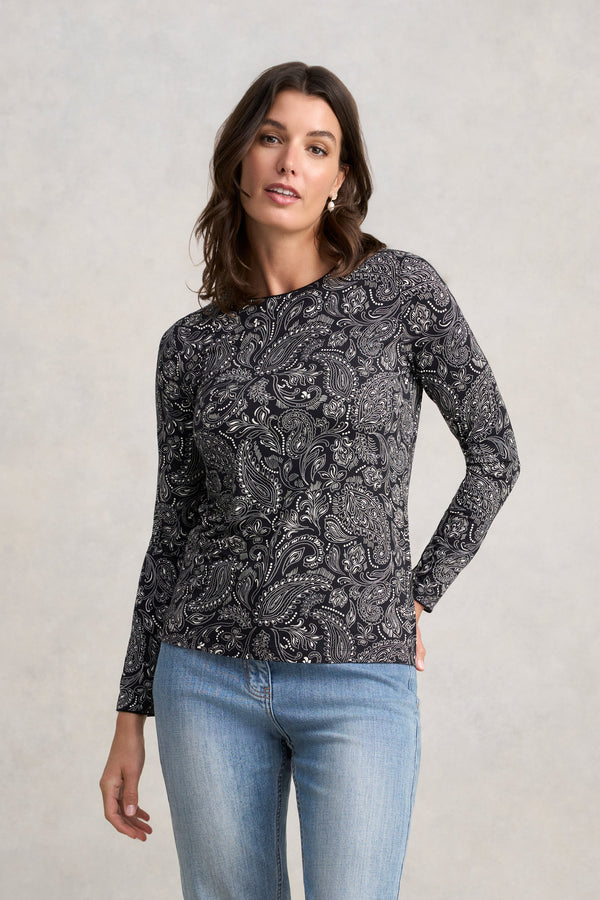 Long Sleeve Crew Neck Top - Delicate Paisley