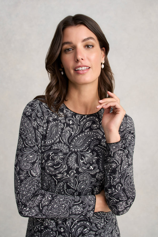 Long Sleeve Crew Neck Top - Delicate Paisley