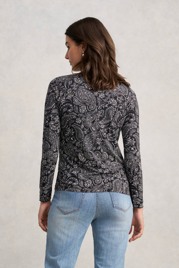 Long Sleeve Crew Neck Top - Delicate Paisley
