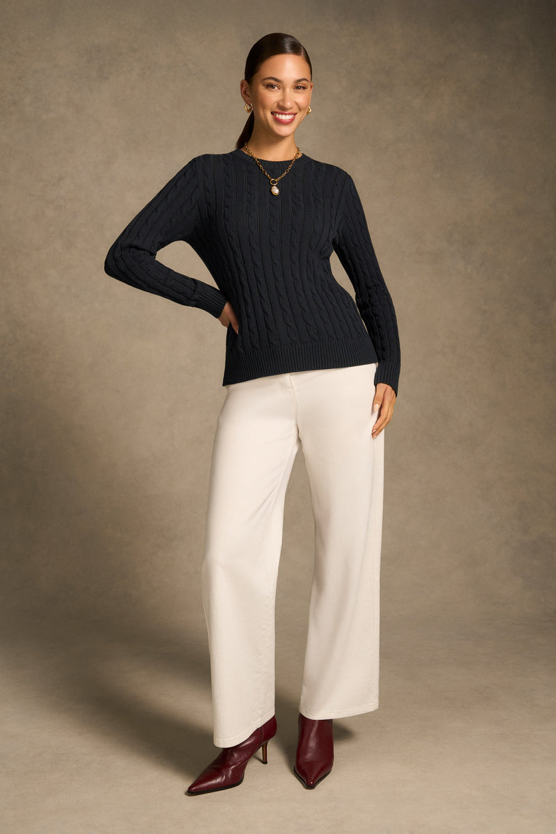Long Sleeve Cable Knit - Ink