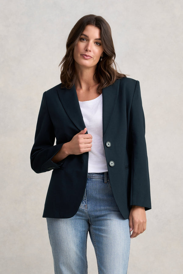 Single Breasted Ponte Blazer - Navy