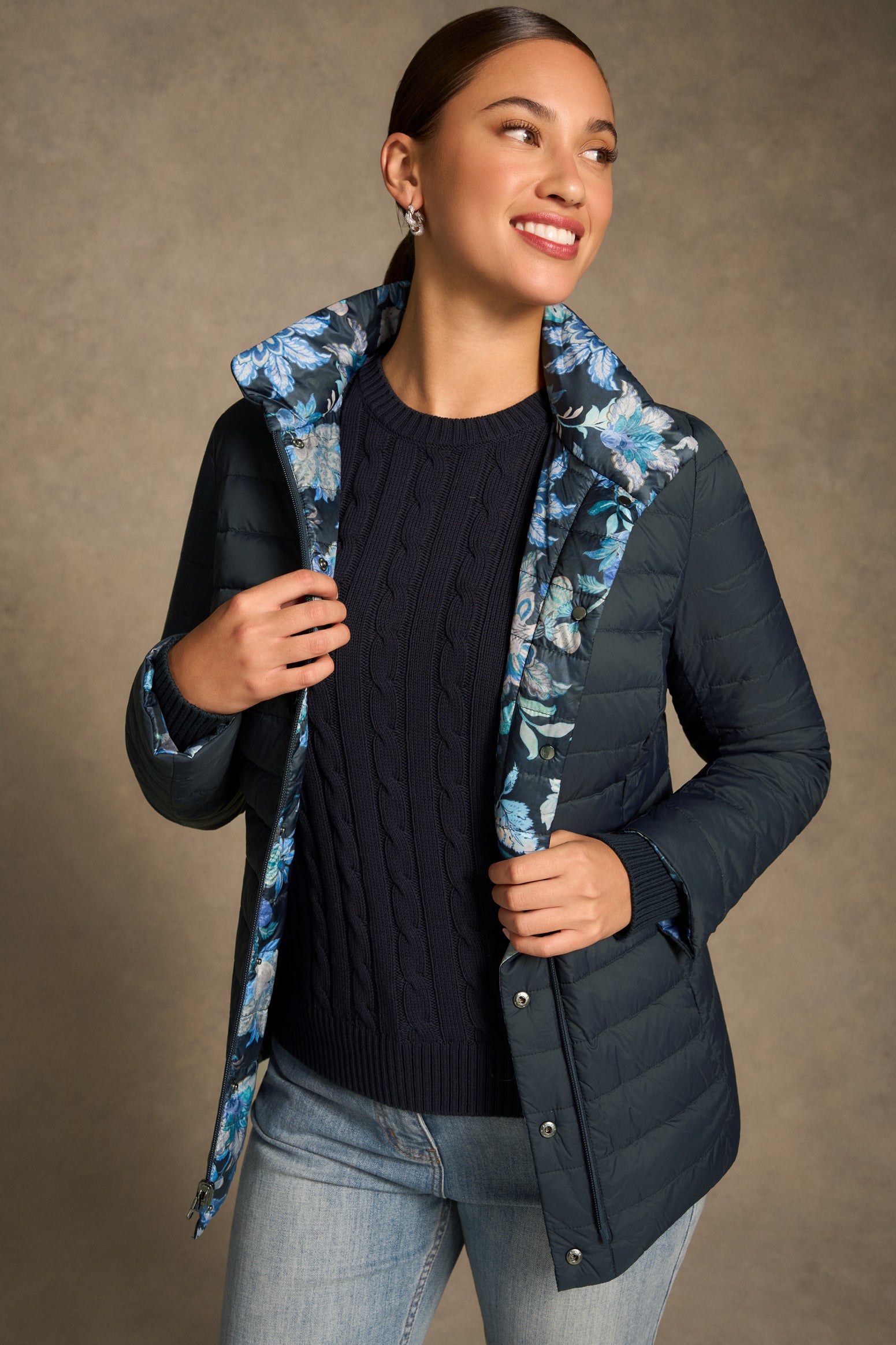 Reversible Puffer Jacket - Floral Chintz Print – Blue Illusion