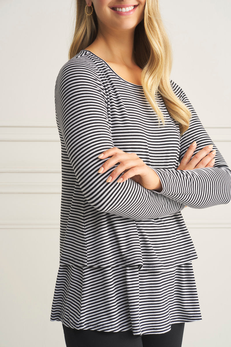 Long Sleeve Layered Tee - Black and Grey Stripe