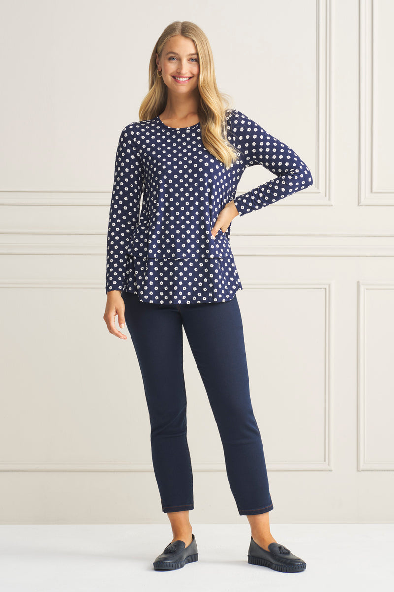 Long Sleeve Layered Tee - Floral Polka Dot Print