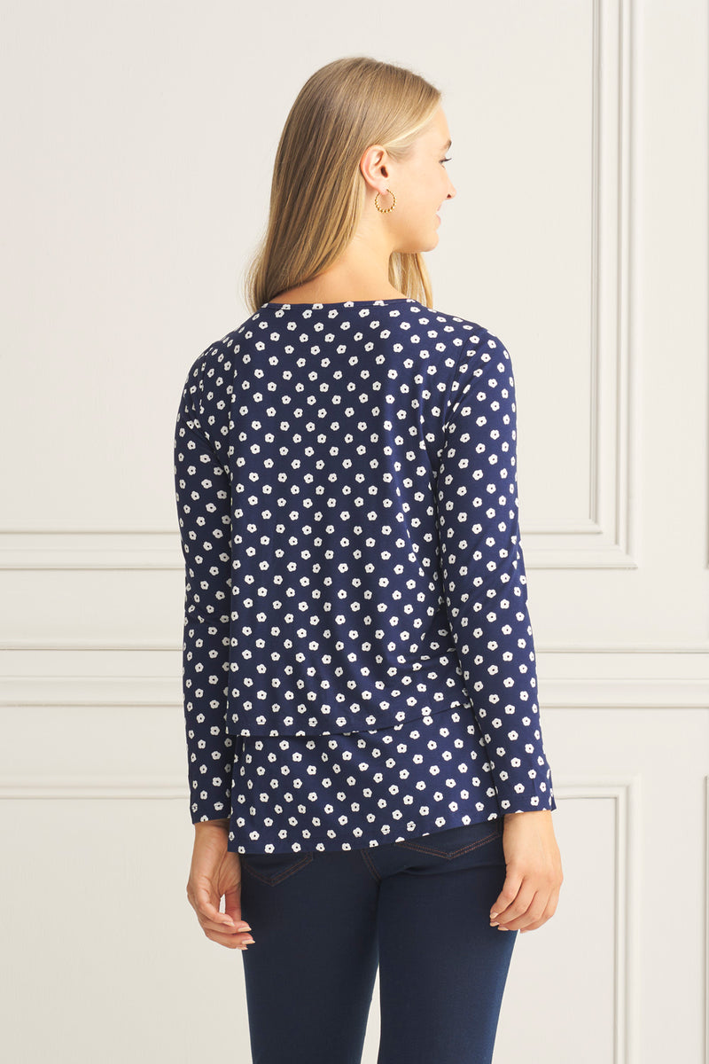 Long Sleeve Layered Tee - Floral Polka Dot Print