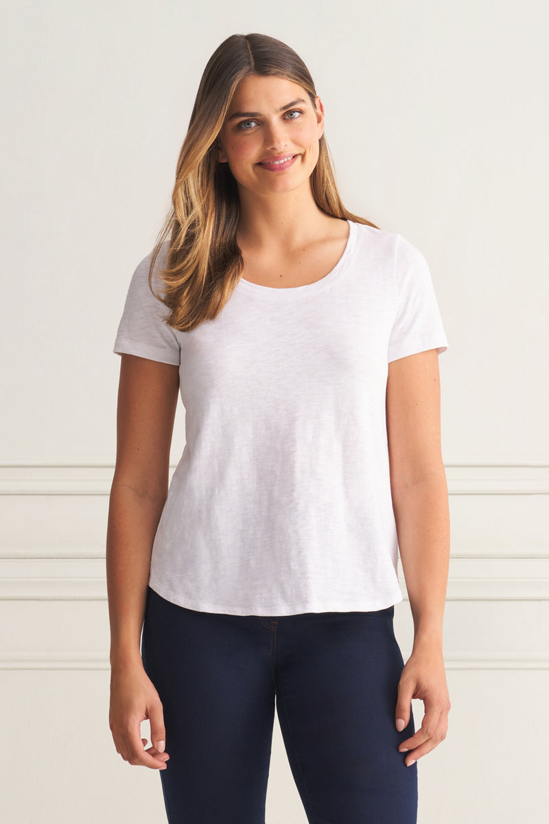 Organic Cotton Slub T-Shirt - White - Blue Illusion