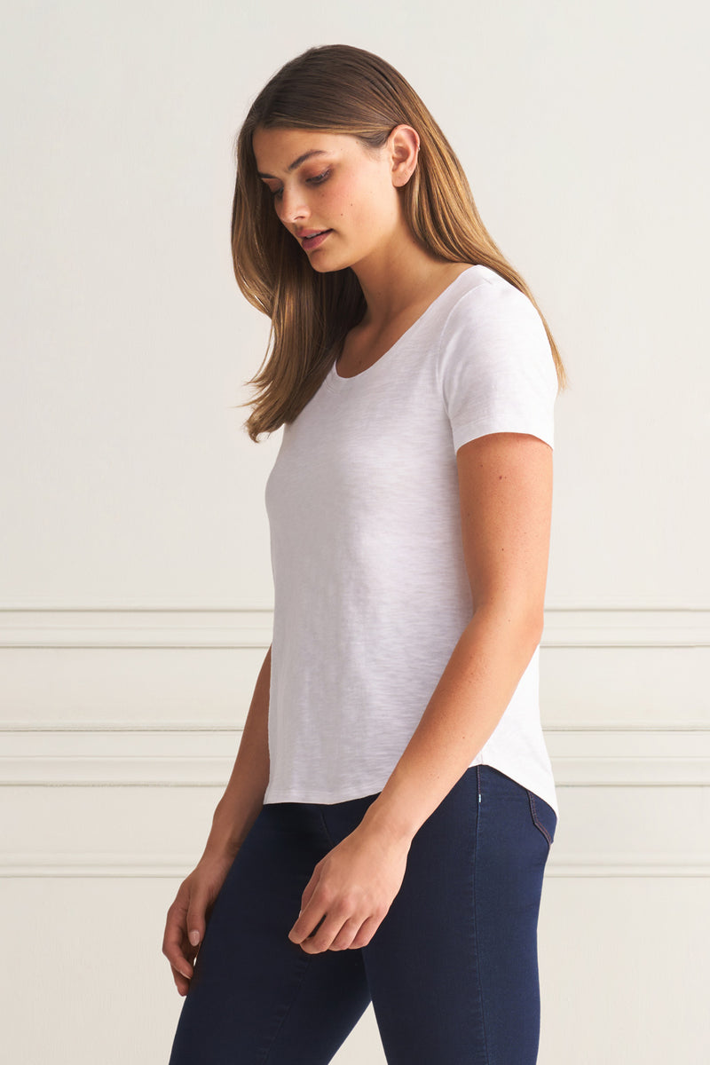 Organic Cotton Slub T-Shirt - White - Blue Illusion