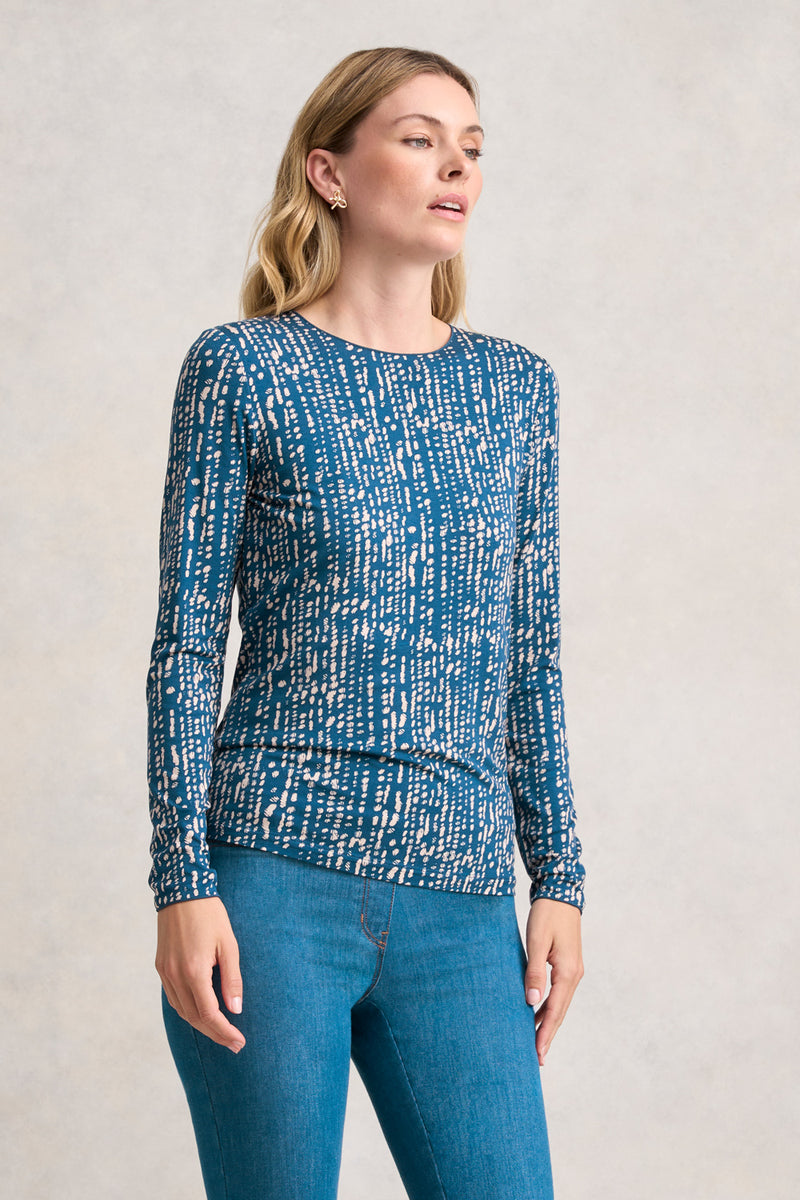 LONG SLEEVE CREW NECK TOP - LINEAR DOT PRINT 