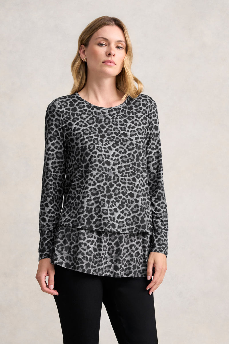 LONG SLEEVE LAYERED TEE - BLACK LEOPARD