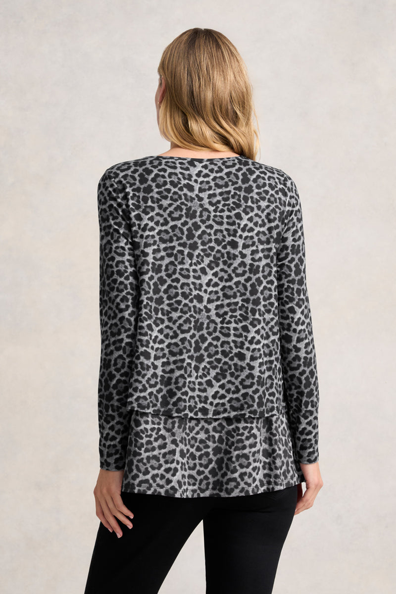 LONG SLEEVE LAYERED TEE - BLACK LEOPARD