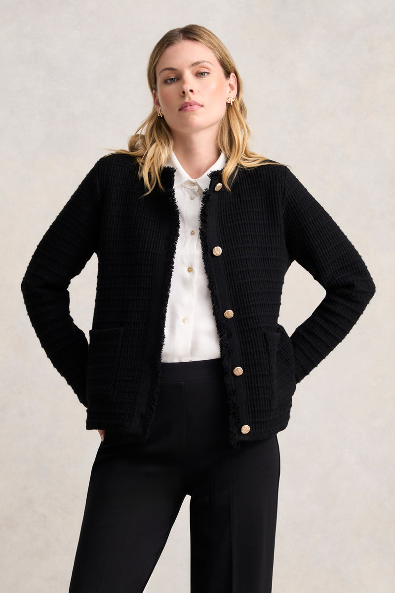 TWEED KNIT JACKET - BLACK 