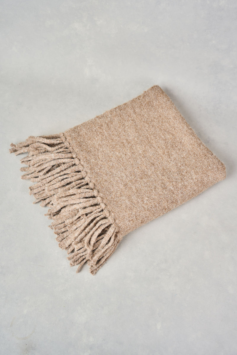 Wool Blend Tassel Trim Poncho - Taupe Marle