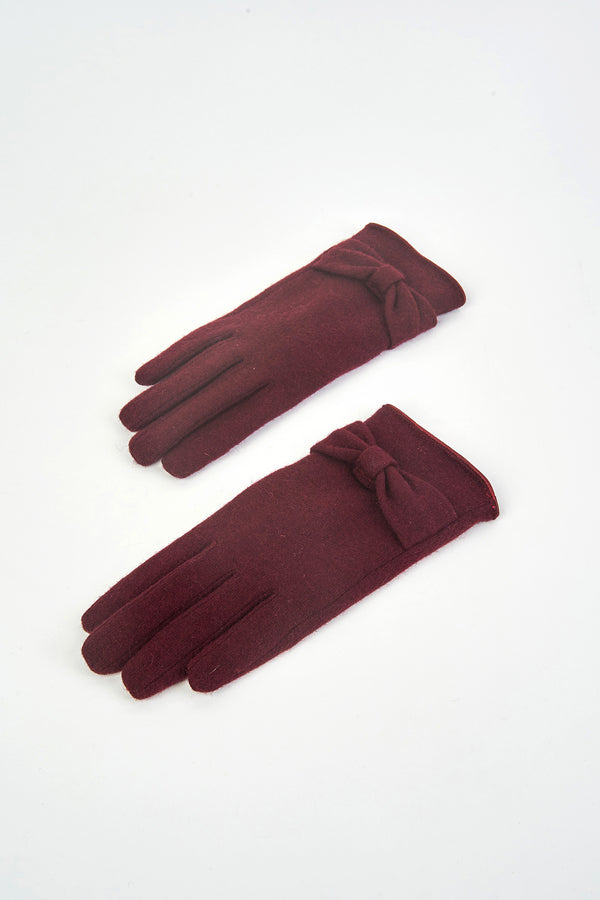 Bow Trim Wool Blend Glove