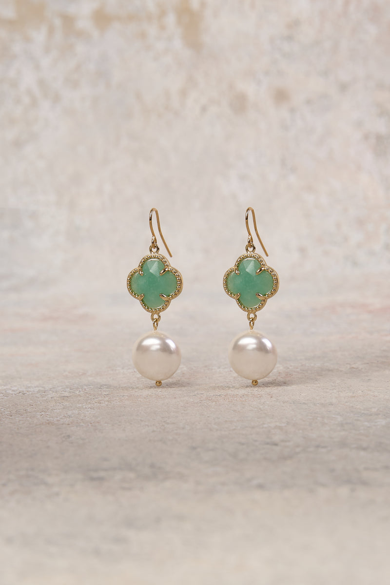 Clover Pearl Earrings - Amazonite
