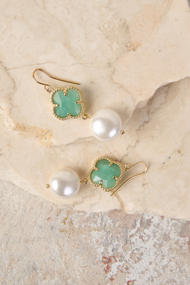 Clover Pearl Earrings - Amazonite